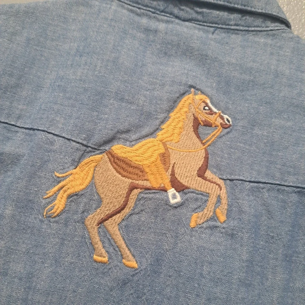 Gymboree‎ Boys Blue Chambray Western Snap Shirt Horse Embroidery Size 8